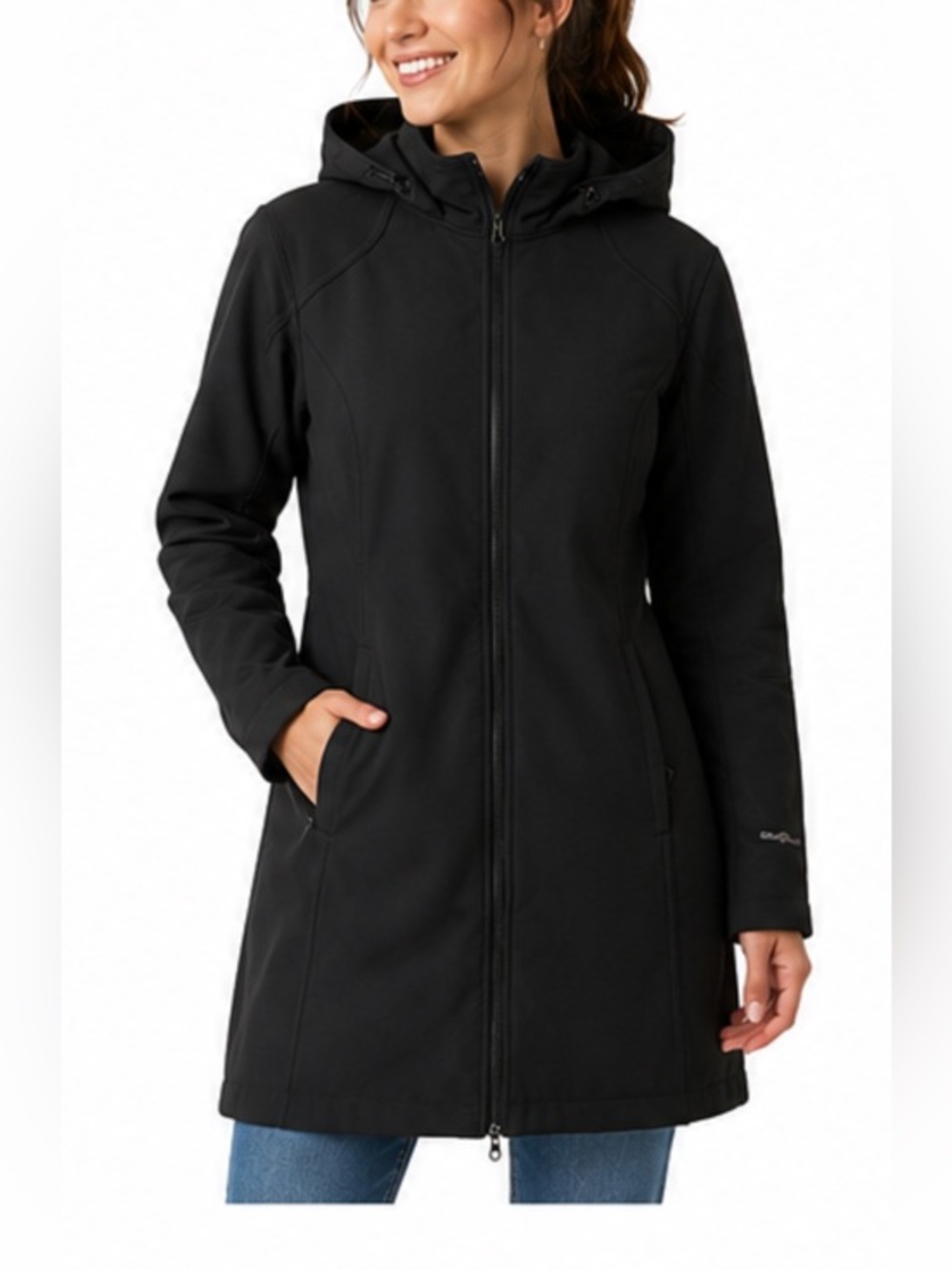 Eddie Bauer Women's Windfoil Elite 2.0 Hooded Trench Coat, Black Large